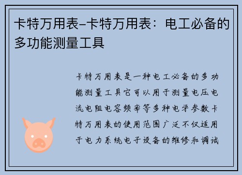 卡特万用表-卡特万用表：电工必备的多功能测量工具